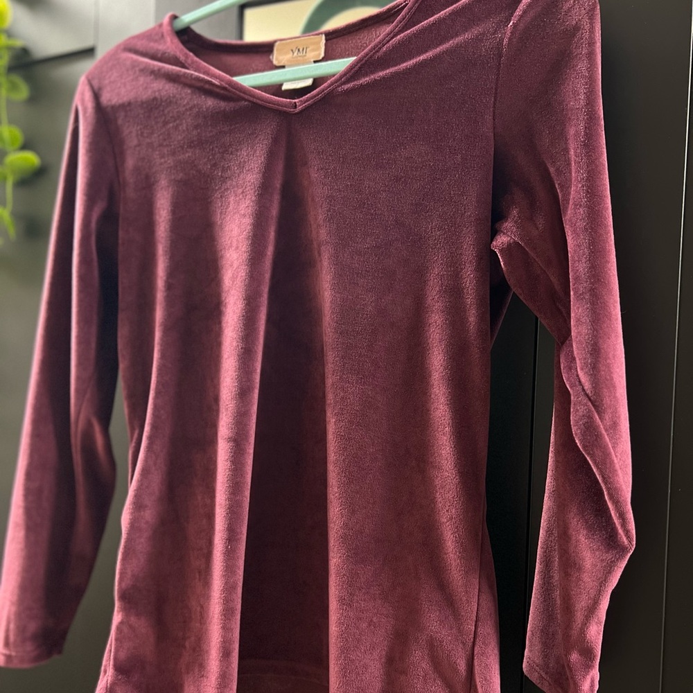 YMI Velvet Long Sleeve Blouse - Deep Burgundy